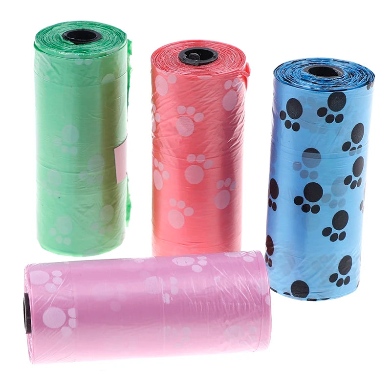 Hot Sale 1/5/10roll Degradable Pet Dog Waste Poop Bag With Printing Doggy Bag For Cat Dog Color Random Delivery