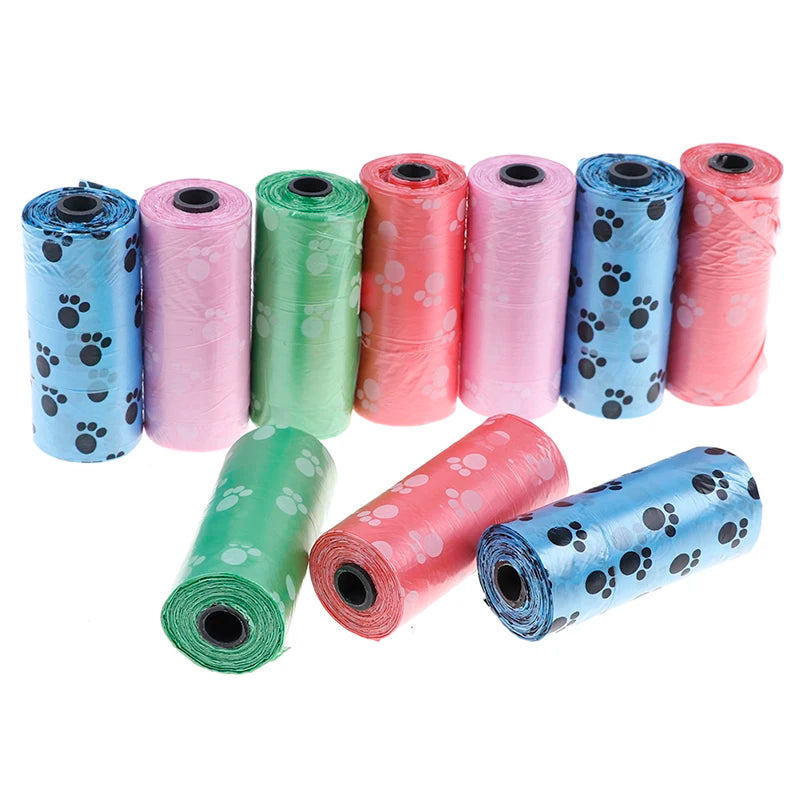 Hot Sale 1/5/10roll Degradable Pet Dog Waste Poop Bag With Printing Doggy Bag For Cat Dog Color Random Delivery