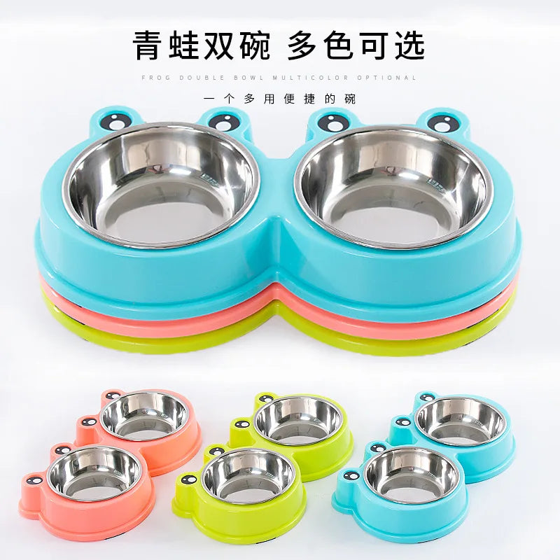 Pet Supplies Dog Pot Cat Bowl Neck Protection Slow Food Anti-choking Plate Anti-knock Over Double Bowl Diagonal