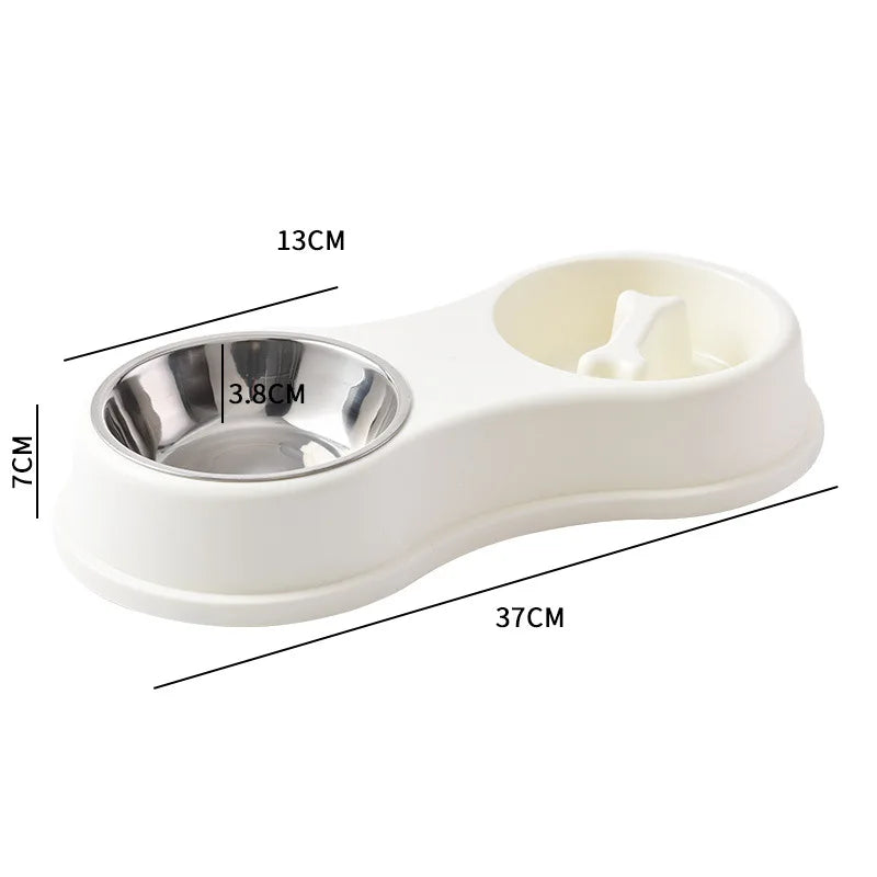 Pet Supplies Dog Pot Cat Bowl Neck Protection Slow Food Anti-choking Plate Anti-knock Over Double Bowl Diagonal