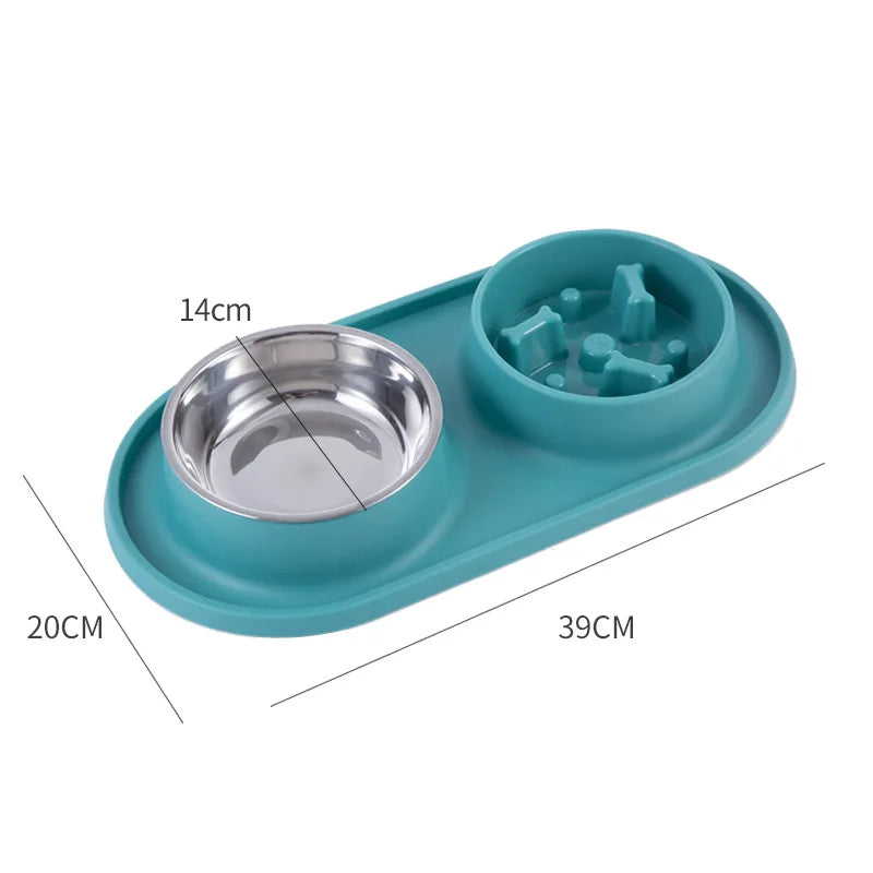 Pet Supplies Dog Pot Cat Bowl Neck Protection Slow Food Anti-choking Plate Anti-knock Over Double Bowl Diagonal