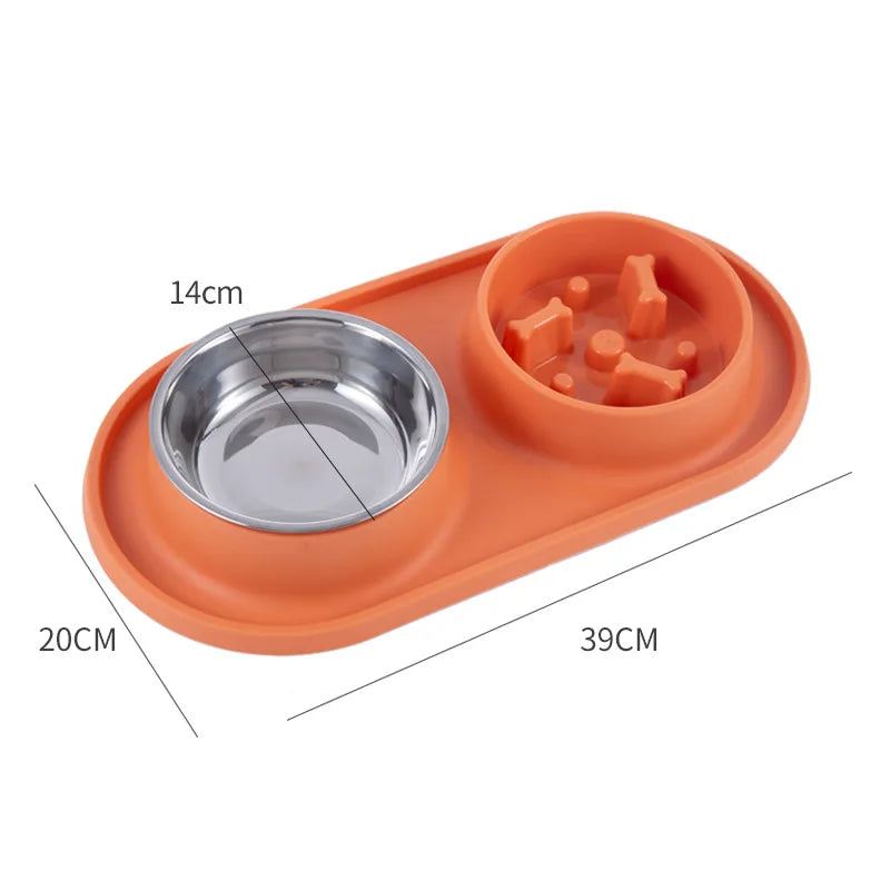 Pet Supplies Dog Pot Cat Bowl Neck Protection Slow Food Anti-choking Plate Anti-knock Over Double Bowl Diagonal