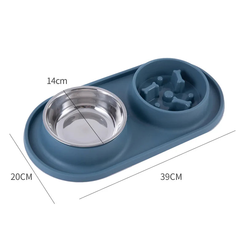 Pet Supplies Dog Pot Cat Bowl Neck Protection Slow Food Anti-choking Plate Anti-knock Over Double Bowl Diagonal