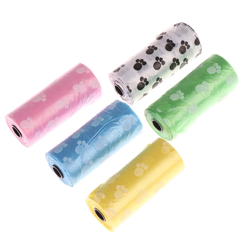 Hot Sale 1/5/10roll Degradable Pet Dog Waste Poop Bag With Printing Doggy Bag For Cat Dog Color Random Delivery