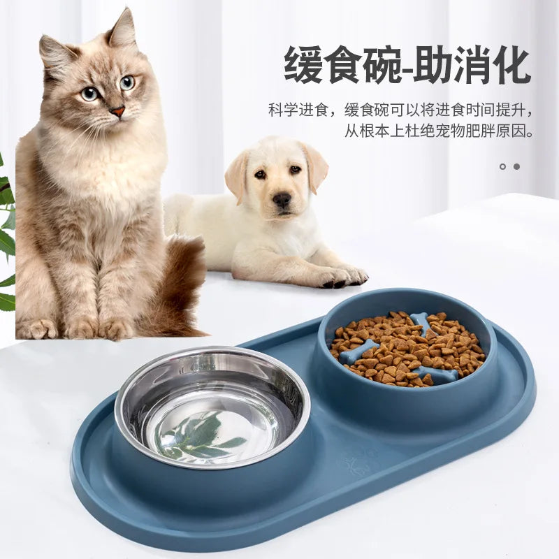 Pet Supplies Dog Pot Cat Bowl Neck Protection Slow Food Anti-choking Plate Anti-knock Over Double Bowl Diagonal