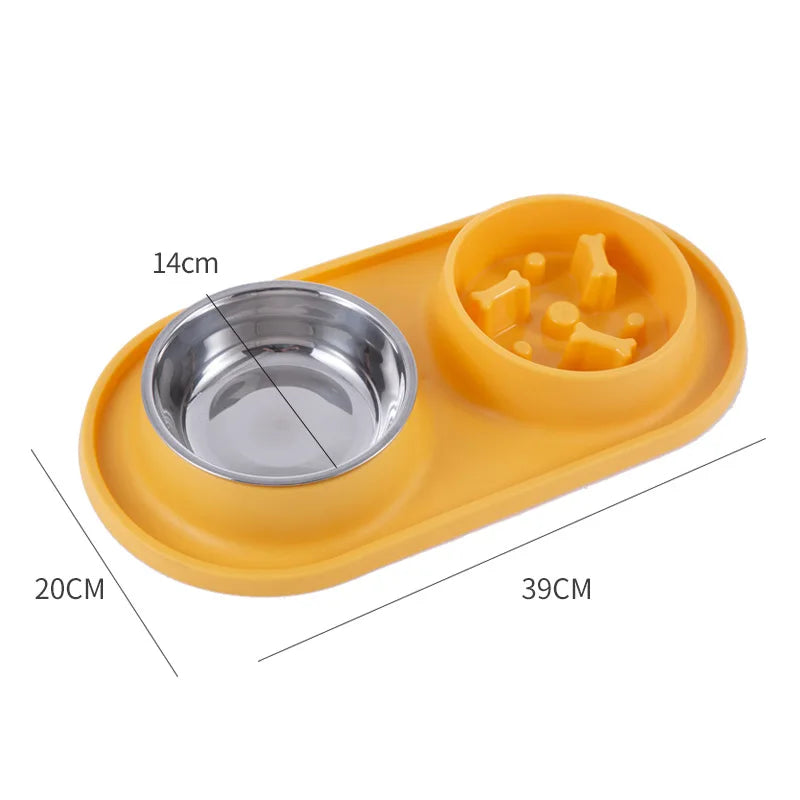 Pet Supplies Dog Pot Cat Bowl Neck Protection Slow Food Anti-choking Plate Anti-knock Over Double Bowl Diagonal